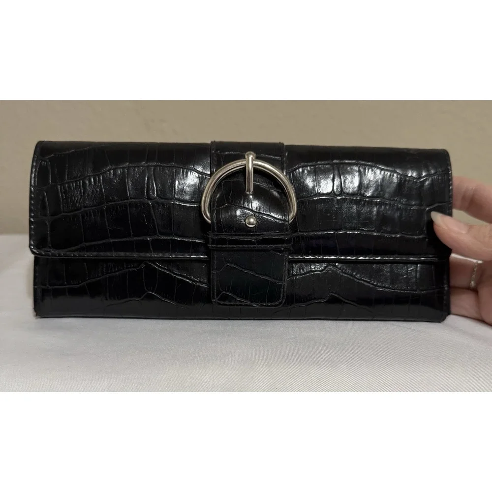 Black Y2K‎ Wallet Big-Buckle Snap Closure Reptile Pattern